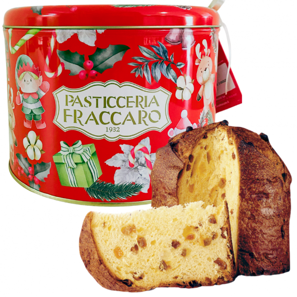 Fraccaro Panettone Classico - Weihnachtsdose mit Rosinen & kandierten Früchten 750g